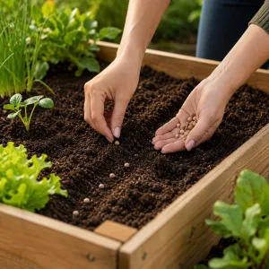 Plantas comestibles creciendo en un huerto urbano